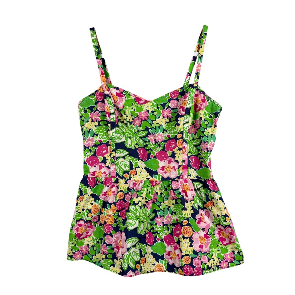 Lilly Pulitzer Womens 6 Peplum Tank Top Gardenia Floral‎ Mini Getaway Coastal